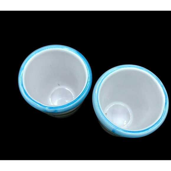 Set Of 2 Striped Ceramic Espresso/Shot Glasses 2.5x2 In Hand-Painted Multicolor - Picture 4 of 7